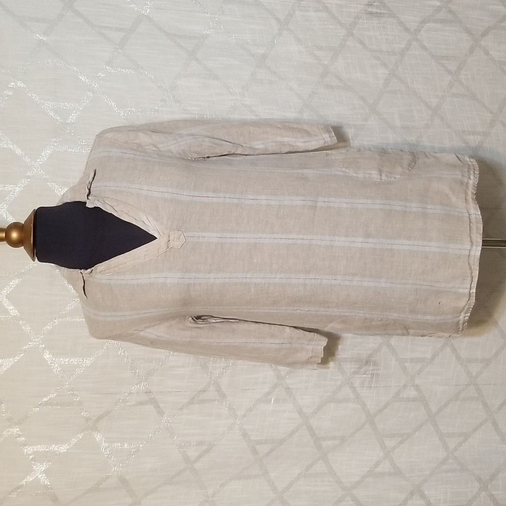 Womens Top Tunic Size Small Tan Striped Linen Lagenlook